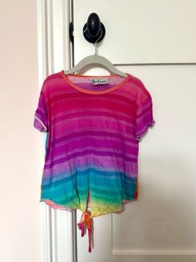 Girls' Rainbow Stripe Tie-Hem Tee